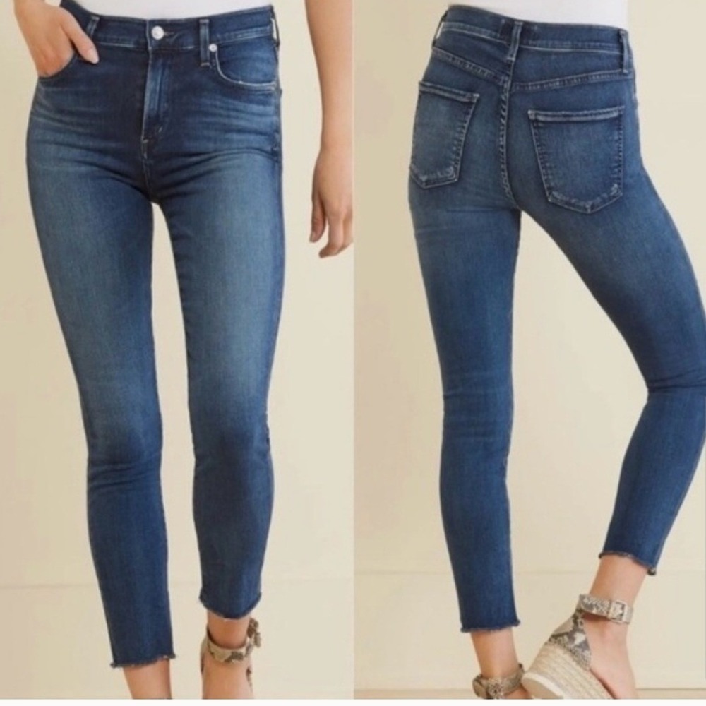 AGOLDE Sophie High Rise Skinny Jeans Dark Wash Distressed‎ Raw Hem Size 24